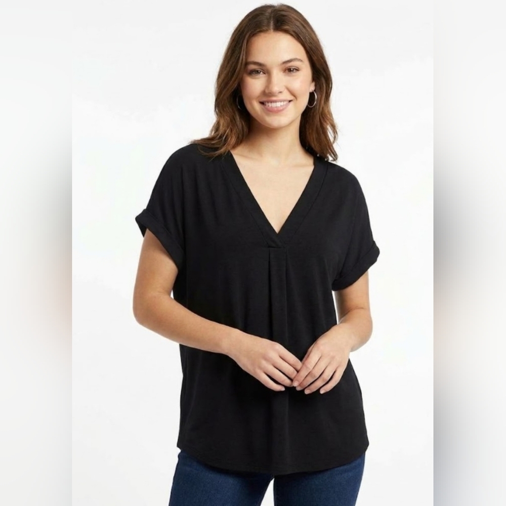 ✨️Cable & Gauge Black V-Neck Short Sleeve Tunic Top 🖤 size:XL